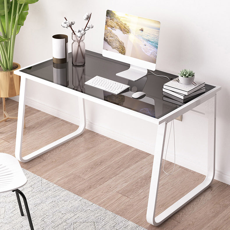 Modern 28.54" Tall Office Desk Glass Top Rectangular Writing Desk White Black Clear Clearhalo 'furn' 'furn_office_desk' 'Furniture' 'Office Desks' 'Office Furniture' 'office_desk' 6548625