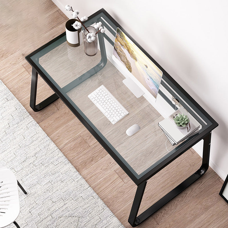 Modern 28.54" Tall Office Desk Glass Top Rectangular Writing Desk 47.2"L x 27.6"W x 28.5"H Black White Clear Clearhalo 'furn' 'furn_office_desk' 'Furniture' 'Office Desks' 'Office Furniture' 'office_desk' 6548626