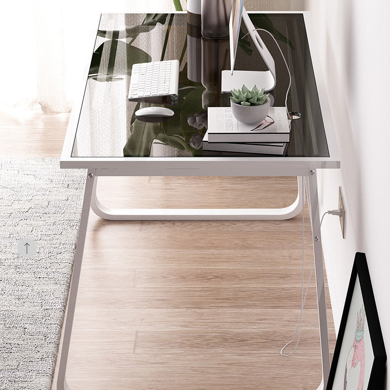 Modern 28.54" Tall Office Desk Glass Top Rectangular Writing Desk Clearhalo 'furn' 'furn_office_desk' 'Furniture' 'Office Desks' 'Office Furniture' 'office_desk' 6548634