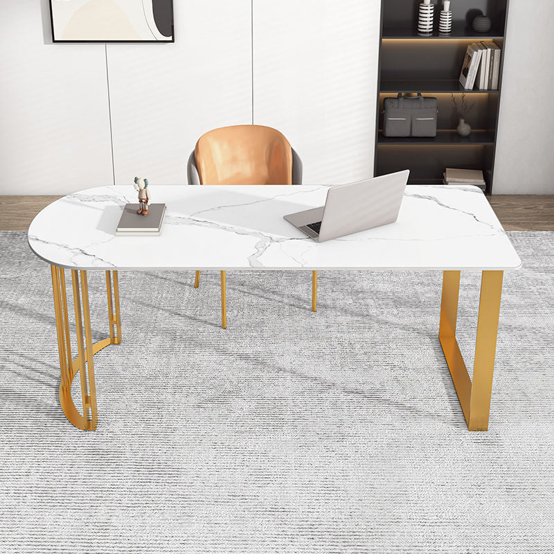 Bureau de bureau Glam Stone 29.53 pouces de haut avec base en métal