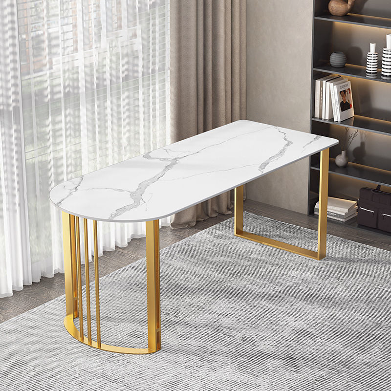 Bureau de bureau Glam Stone 29.53 pouces de haut avec base en métal