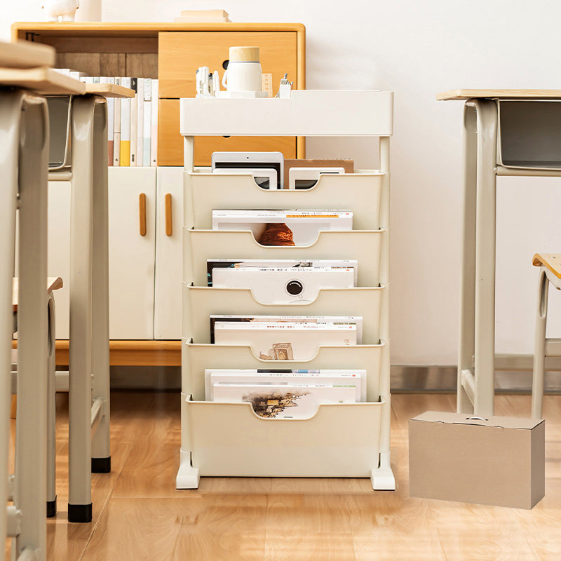 Contemporary Plastic Bookshelf Standard Closed Back Bookcase with Shelves 15.9"L x 8.1"W x 27.8"H Off-White Clearhalo 'Bookcases' 'furn' 'furn_bookcases' 'Furniture' 'Office Furniture' 6549950