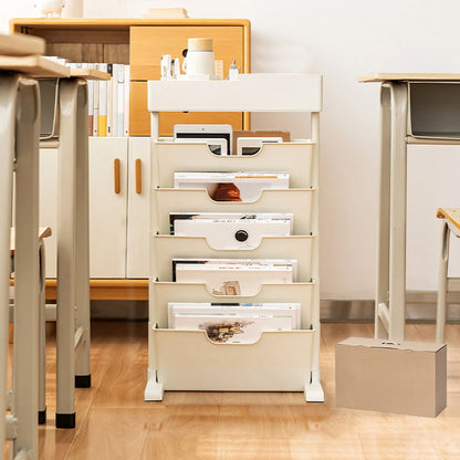 Contemporary Plastic Bookshelf Standard Closed Back Bookcase with Shelves 15.9"L x 8.1"W x 27.8"H Off-White Clearhalo 'Bookcases' 'furn' 'furn_bookcases' 'Furniture' 'Office Furniture' 6549950