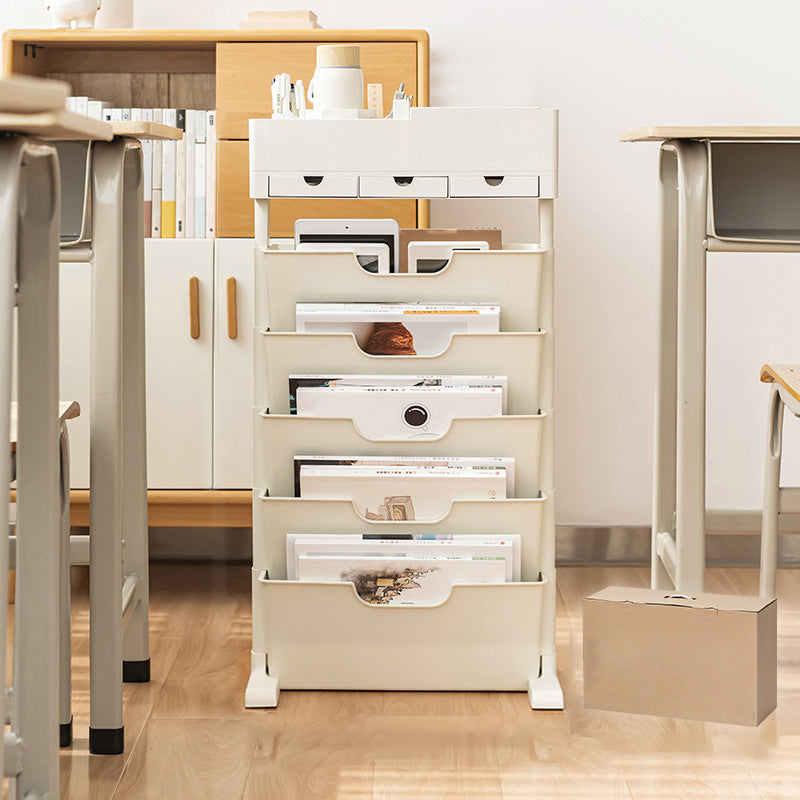 Contemporary Plastic Bookshelf Standard Closed Back Bookcase with Shelves 15.9"L x 8.1"W x 29"H Off-White Clearhalo 'Bookcases' 'furn' 'furn_bookcases' 'Furniture' 'Office Furniture' 6549956