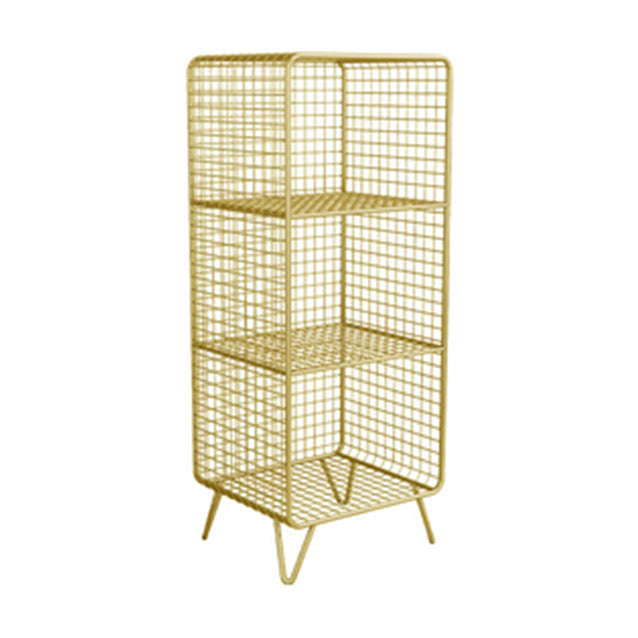 Glam Closed Back Bookcase Metal Standard Bookshelf with Shelves 14"L x 12"W x 35"H Gold Clearhalo 'Bookcases' 'furn' 'furn_bookcases' 'Furniture' 'Office Furniture' 6550169