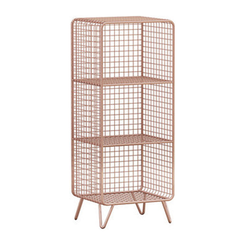 Glam Closed Back Bookcase Metal Standard Bookshelf with Shelves 14"L x 12"W x 35"H Rose Gold Clearhalo 'Bookcases' 'furn' 'furn_bookcases' 'Furniture' 'Office Furniture' 6550181