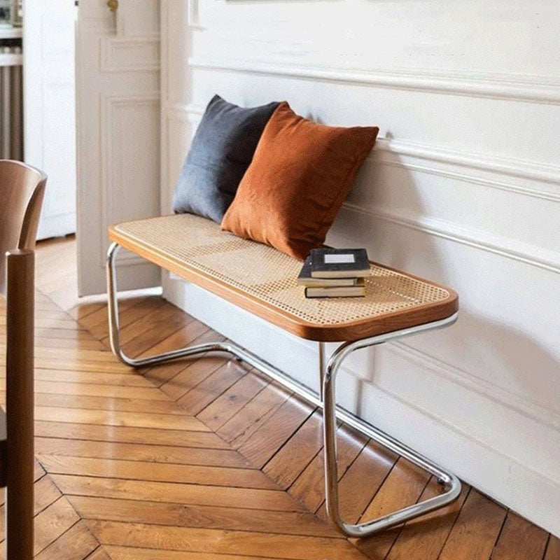 14.82-inch Width Tropical Seating Bench Solid Wood Bedroom Bench Natural White Stainless Steel Clearhalo 'Benches' 'Chairs & Seating' 'furn' 'furn_benches' 'Furniture' 'Living Room Furniture' 6550271