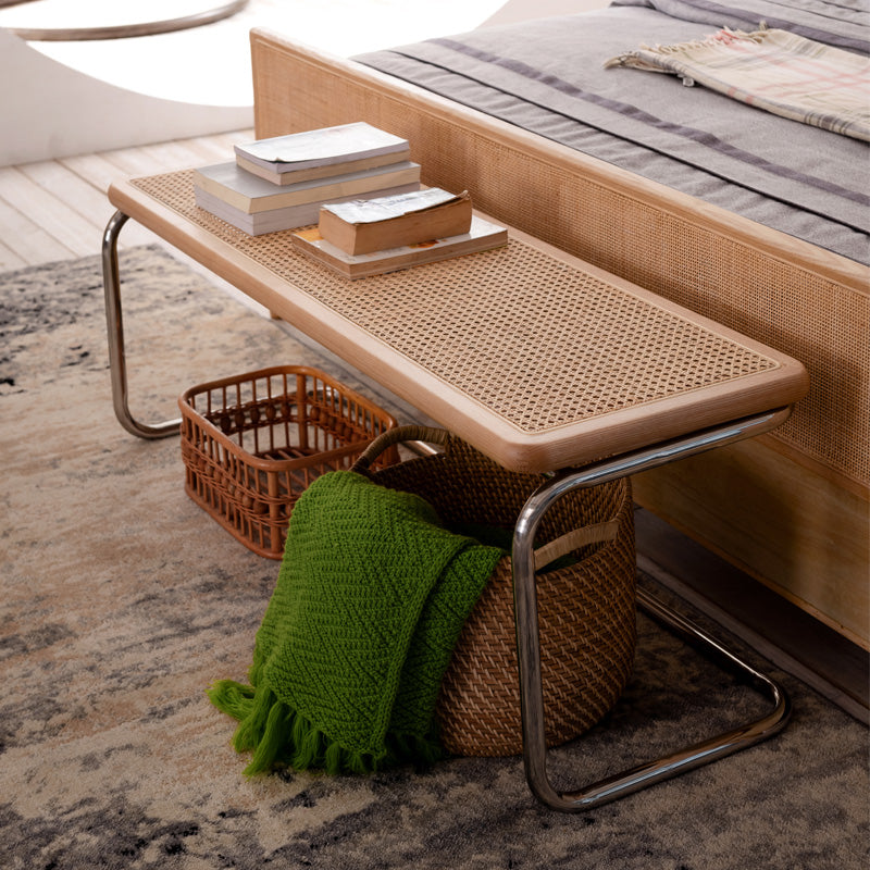 14.82-inch Width Tropical Seating Bench Solid Wood Bedroom Bench Natural Stainless Steel Clearhalo 'Benches' 'Chairs & Seating' 'furn' 'furn_benches' 'Furniture' 'Living Room Furniture' 6550276