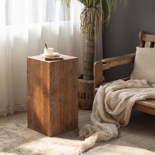 Rustic 11.81" Wood End Table Square Side Table in Distressed Finish