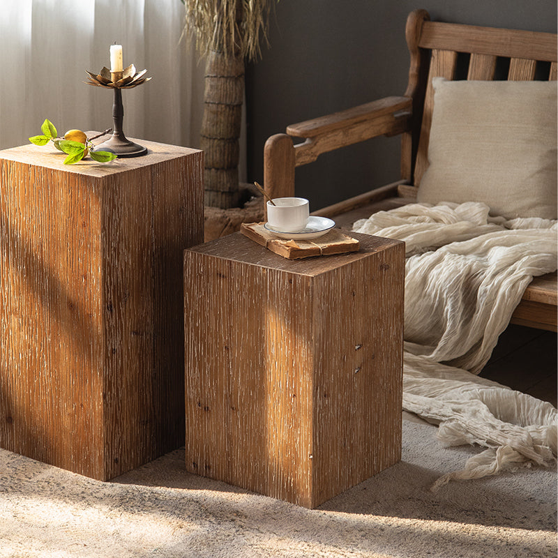 Rustic 11.81" Wood End Table Square Side Table in Distressed Finish