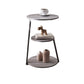 Glam Metal Side Table with Shelves Round Stone Top Accent Side Table