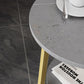 Glam Metal Side Table with Shelves Round Stone Top Accent Side Table