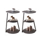 Glam Metal Side Table with Shelves Round Stone Top Accent Side Table