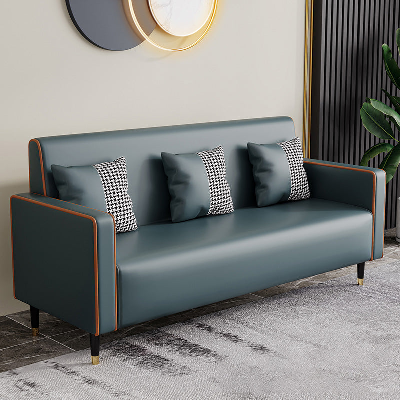 Cushions Square Arm Sofa Leather and Wood Seating with Pillows Airy Blue Clearhalo 'furn' 'furn_sofas' 'Furniture' 'Living Room Furniture' 'Sofa' 'sofas' 6551588