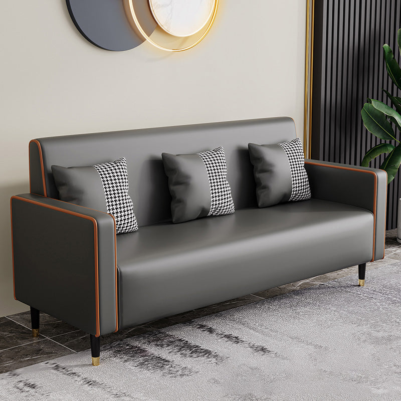 Cushions Square Arm Sofa Leather and Wood Seating with Pillows Grey Clearhalo 'furn' 'furn_sofas' 'Furniture' 'Living Room Furniture' 'Sofa' 'sofas' 6551589