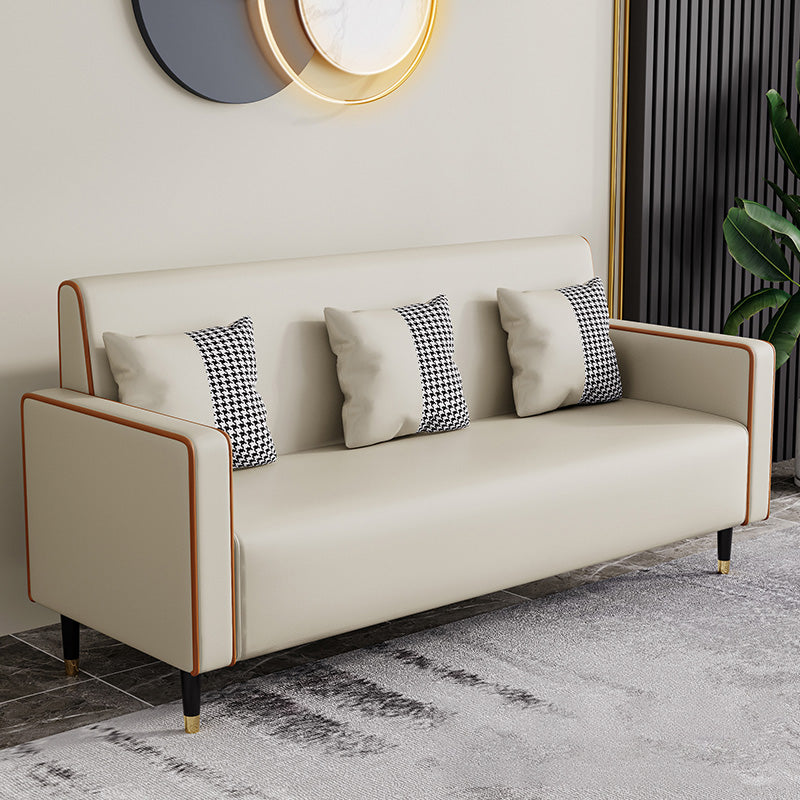 Cushions Square Arm Sofa Leather and Wood Seating with Pillows Off-White Clearhalo 'furn' 'furn_sofas' 'Furniture' 'Living Room Furniture' 'Sofa' 'sofas' 6551591