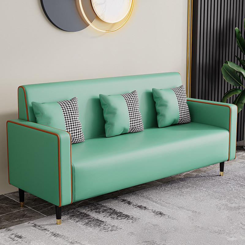 Cushions Square Arm Sofa Leather and Wood Seating with Pillows Light Green Clearhalo 'furn' 'furn_sofas' 'Furniture' 'Living Room Furniture' 'Sofa' 'sofas' 6551594
