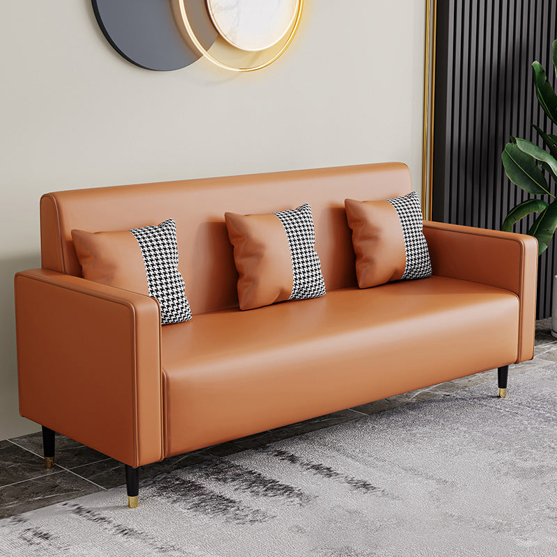 Cushions Square Arm Sofa Leather and Wood Seating with Pillows Orange Clearhalo 'furn' 'furn_sofas' 'Furniture' 'Living Room Furniture' 'Sofa' 'sofas' 6551595