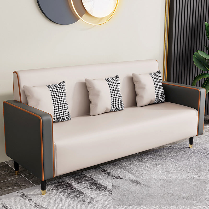 Cushions Square Arm Sofa Leather and Wood Seating with Pillows Light Gray Clearhalo 'furn' 'furn_sofas' 'Furniture' 'Living Room Furniture' 'Sofa' 'sofas' 6551597