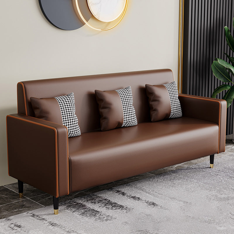 Cushions Square Arm Sofa Leather and Wood Seating with Pillows Dark Coffee Clearhalo 'furn' 'furn_sofas' 'Furniture' 'Living Room Furniture' 'Sofa' 'sofas' 6551599