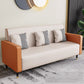 Cushions Square Arm Sofa Leather and Wood Seating with Pillows Beige Orange Clearhalo 'furn' 'furn_sofas' 'Furniture' 'Living Room Furniture' 'Sofa' 'sofas' 6551601