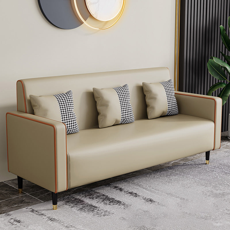 Cushions Square Arm Sofa Leather and Wood Seating with Pillows Beige Clearhalo 'furn' 'furn_sofas' 'Furniture' 'Living Room Furniture' 'Sofa' 'sofas' 6551608