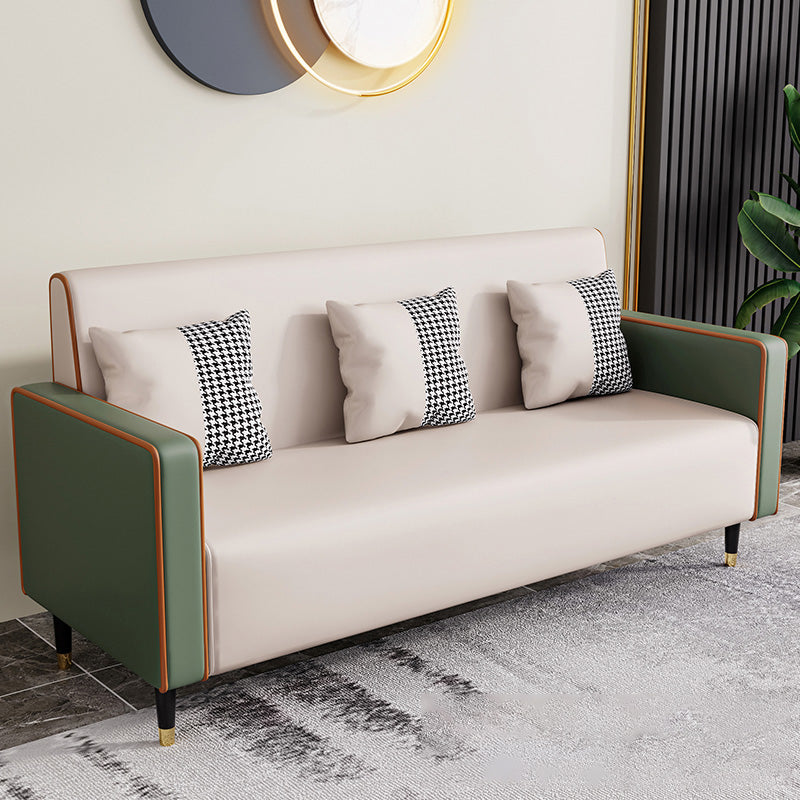 Cushions Square Arm Sofa Leather and Wood Seating with Pillows Beige-Green Clearhalo 'furn' 'furn_sofas' 'Furniture' 'Living Room Furniture' 'Sofa' 'sofas' 6551610