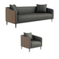 Sloped Arm Sofa in Black with Pillows Leather Stain Resistant Sofa