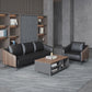 Sloped Arm Sofa in Black with Pillows Leather Stain Resistant Sofa