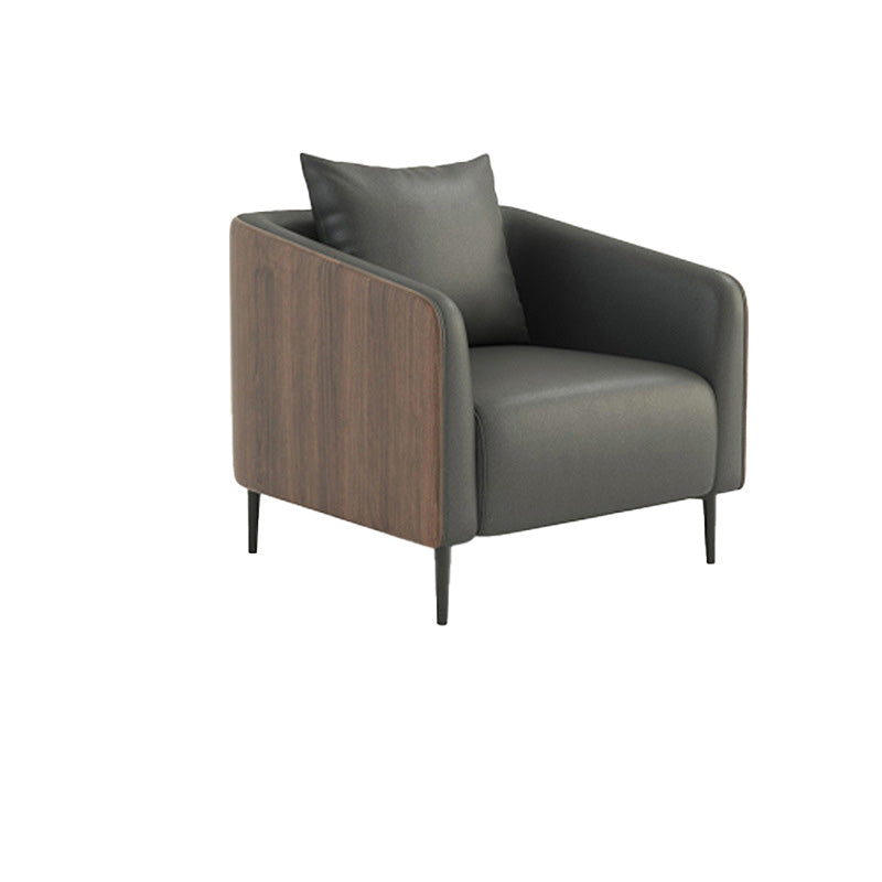 Sloped Arm Sofa in Black with Pillows Leather Stain Resistant Sofa