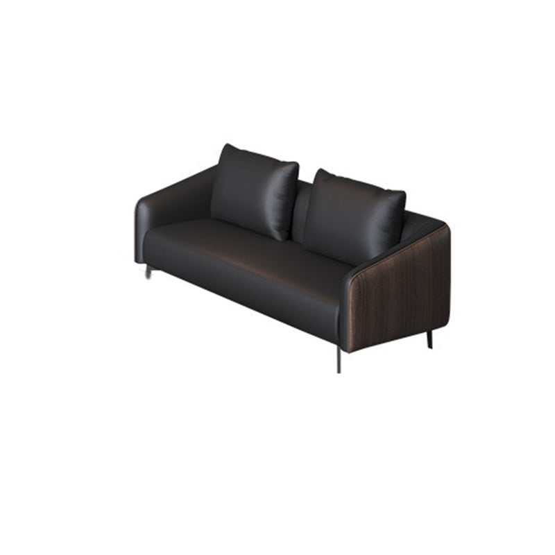 Sloped Arm Sofa in Black with Pillows Leather Stain Resistant Sofa