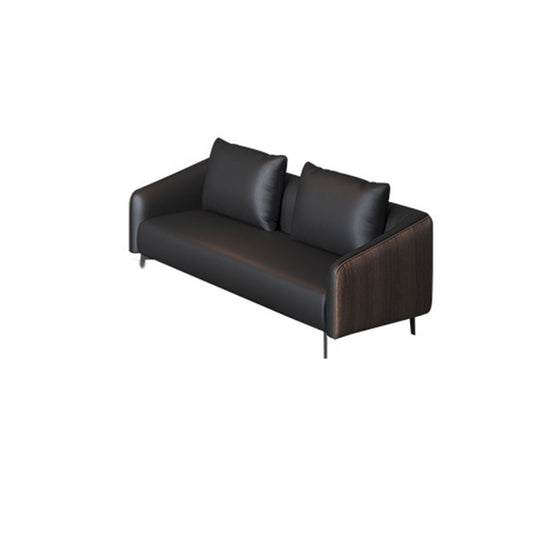 Sloped Arm Sofa in Black with Pillows Leather Stain Resistant Sofa