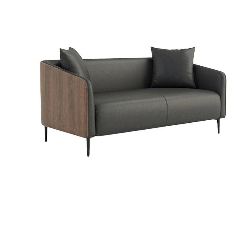 Sloped Arm Sofa in Black with Pillows Leather Stain Resistant Sofa