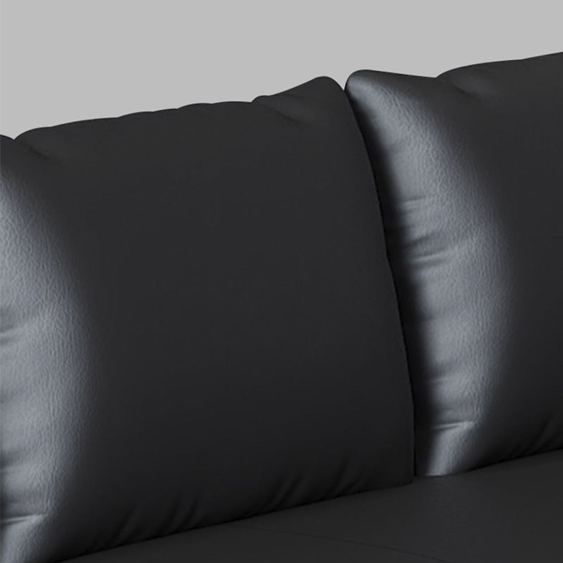 Sloped Arm Sofa in Black with Pillows Leather Stain Resistant Sofa