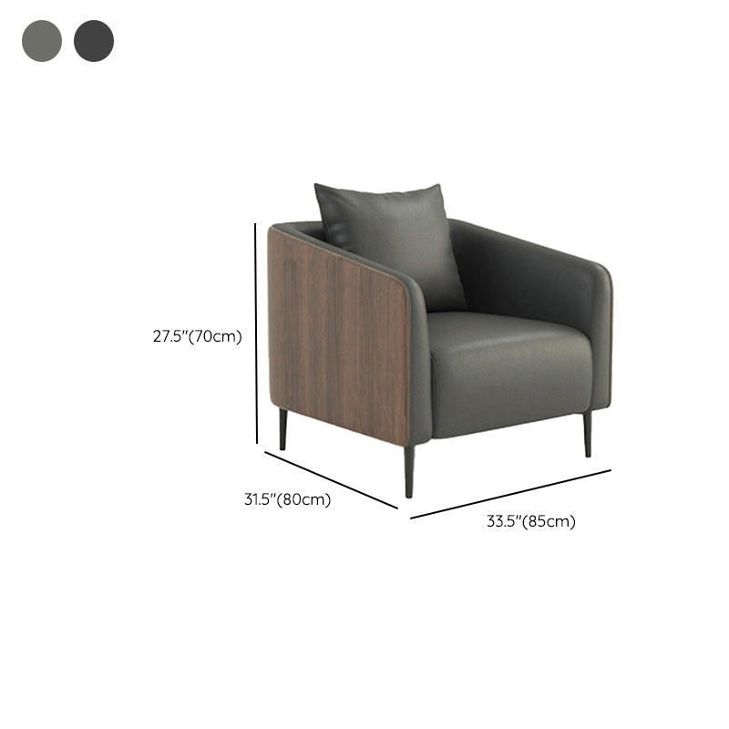 Sloped Arm Sofa in Black with Pillows Leather Stain Resistant Sofa