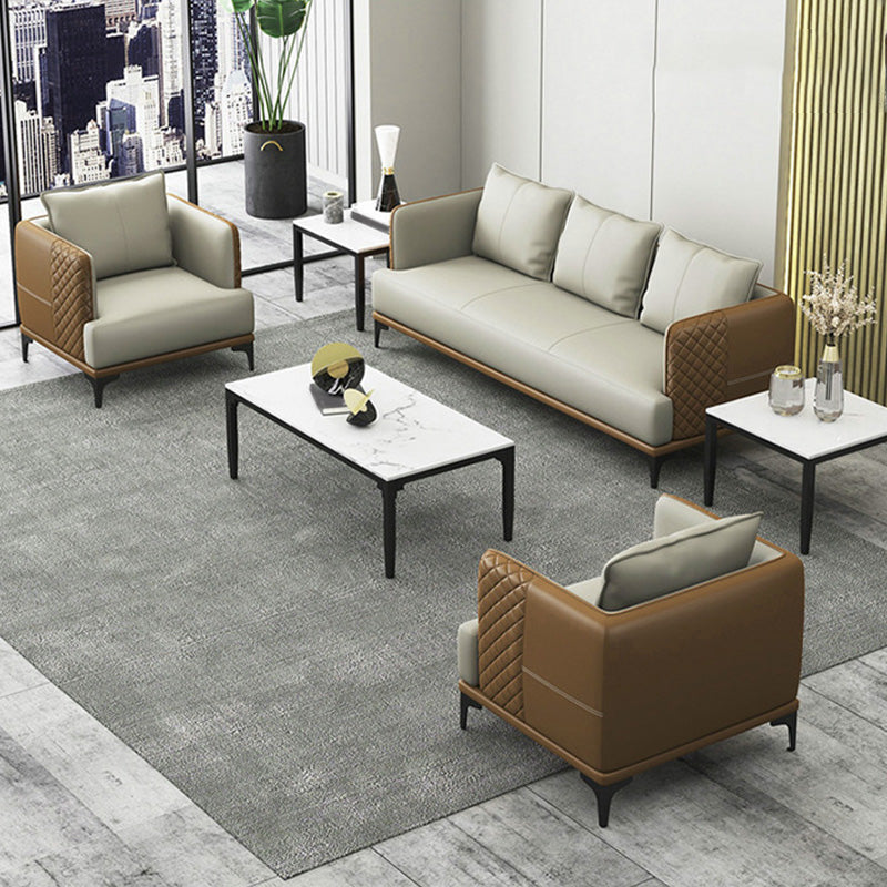 Modern Living Room Sofa Tuxedo Arm Sofa with Pillow and Black Metal Legs