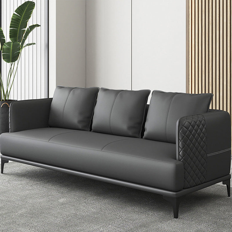 Modern Living Room Sofa Tuxedo Arm Sofa with Pillow and Black Metal Legs