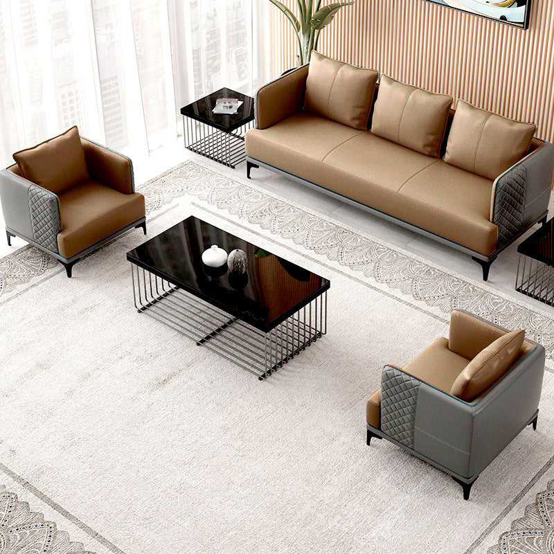 Modern Living Room Sofa Tuxedo Arm Sofa with Pillow and Black Metal Legs