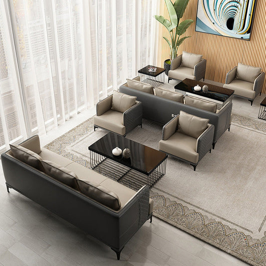 Modern Living Room Sofa Tuxedo Arm Sofa with Pillow and Black Metal Legs