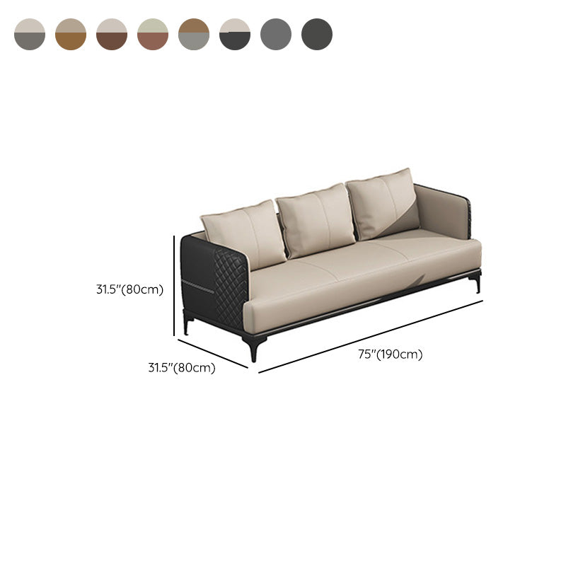 Modern Living Room Sofa Tuxedo Arm Sofa with Pillow and Black Metal Legs