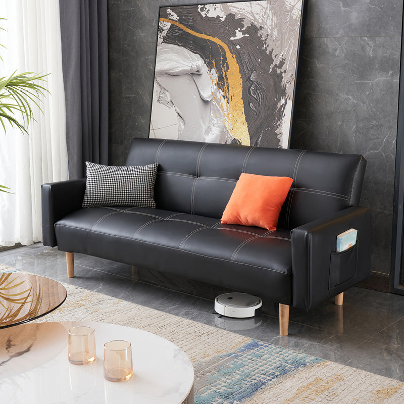 Sofá de cuero y madera Sofá de cuero cojines para apartamento