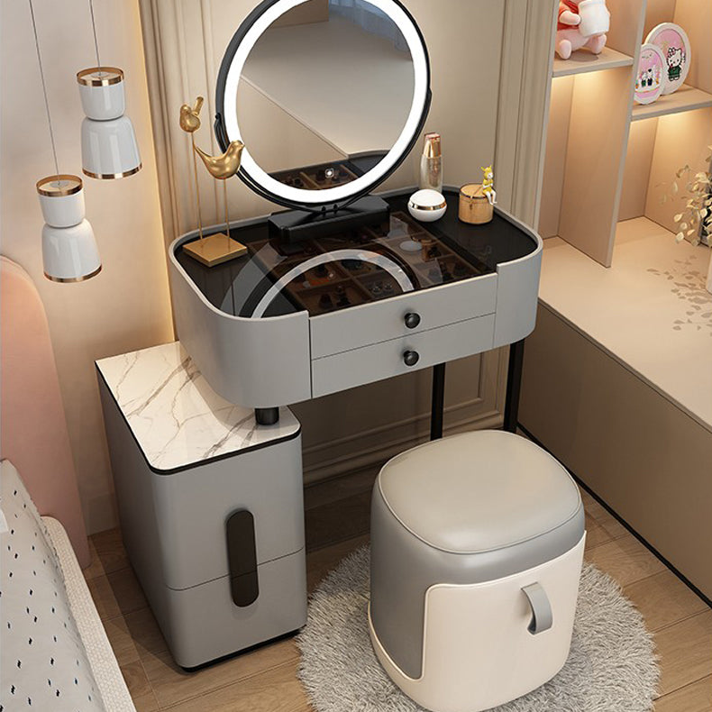 モダンなガラス/石のトップメイクアップバニティミラーとジュエリードレッシングテーブル