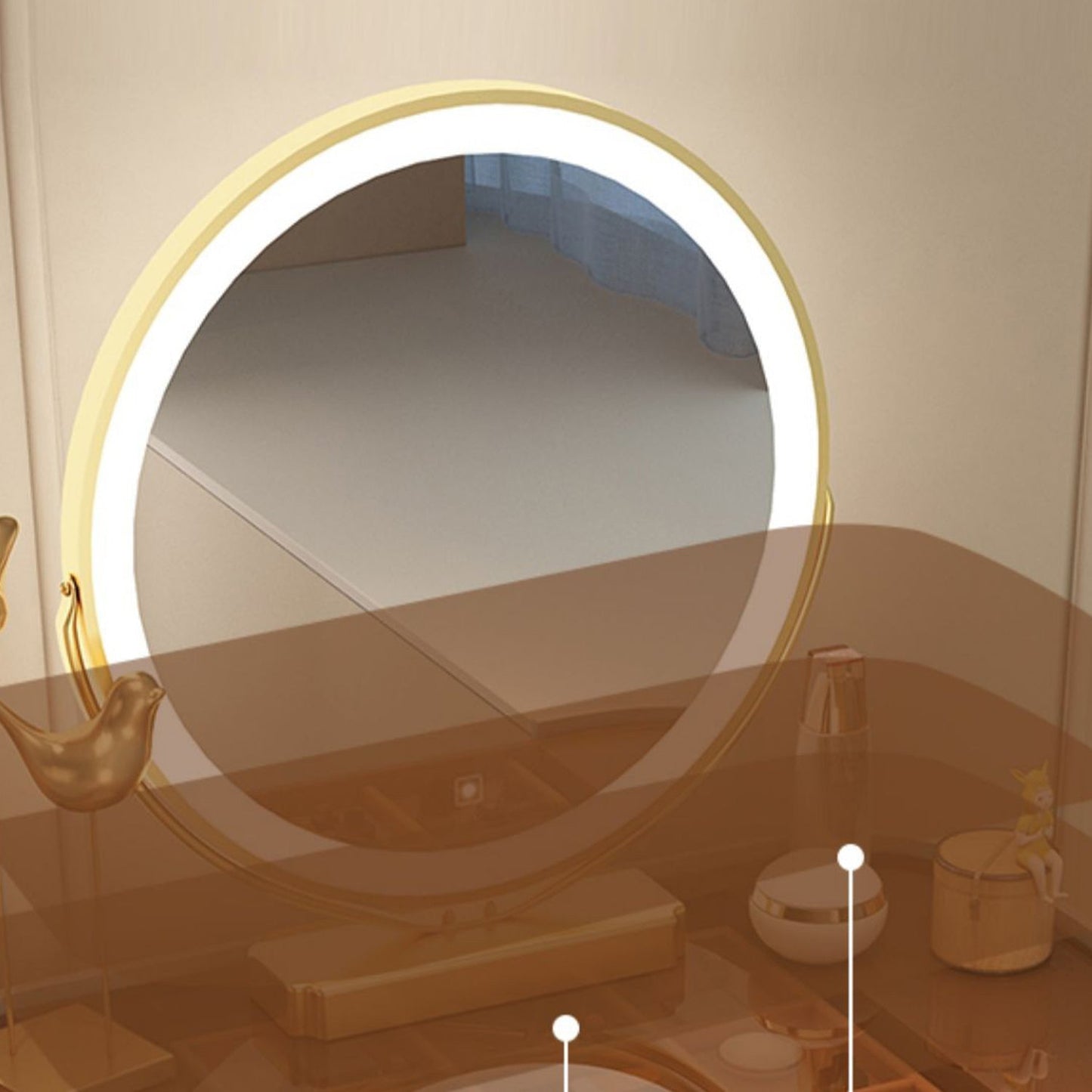 モダンなガラス/石のトップメイクアップバニティミラーとジュエリードレッシングテーブル