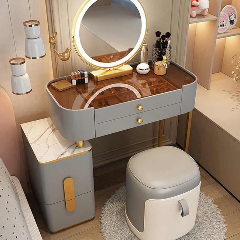 モダンなガラス/石のトップメイクアップバニティミラーとジュエリードレッシングテーブル