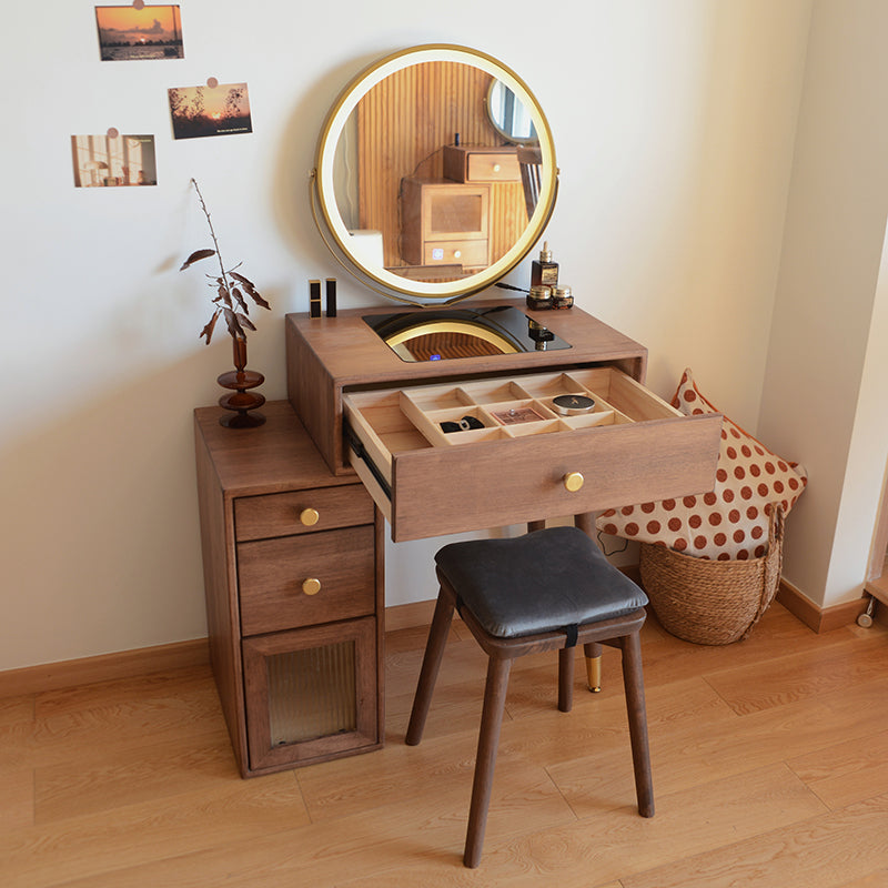 Tavolo in legno massiccio tavolo da stoccaggio set di vanità con tavolo da trucco e sgabello