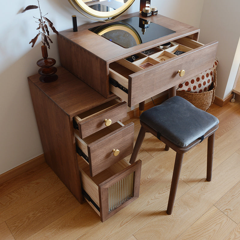 Tavolo in legno massiccio tavolo da stoccaggio set di vanità con tavolo da trucco e sgabello