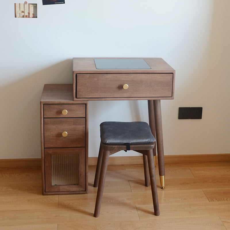 Tavolo in legno massiccio tavolo da stoccaggio set di vanità con tavolo da trucco e sgabello