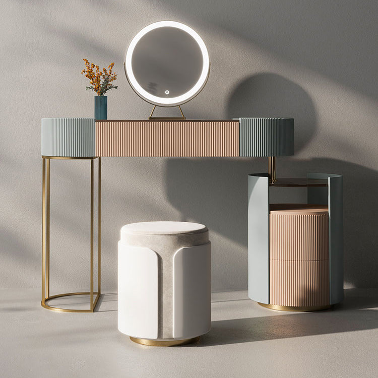 Glazen top ijdelheid tafelopslag doos ijdelheid set met make -uptafel en ontlasting