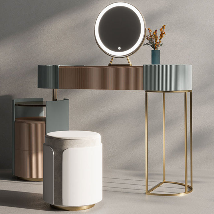 Glazen top ijdelheid tafelopslag doos ijdelheid set met make -uptafel en ontlasting