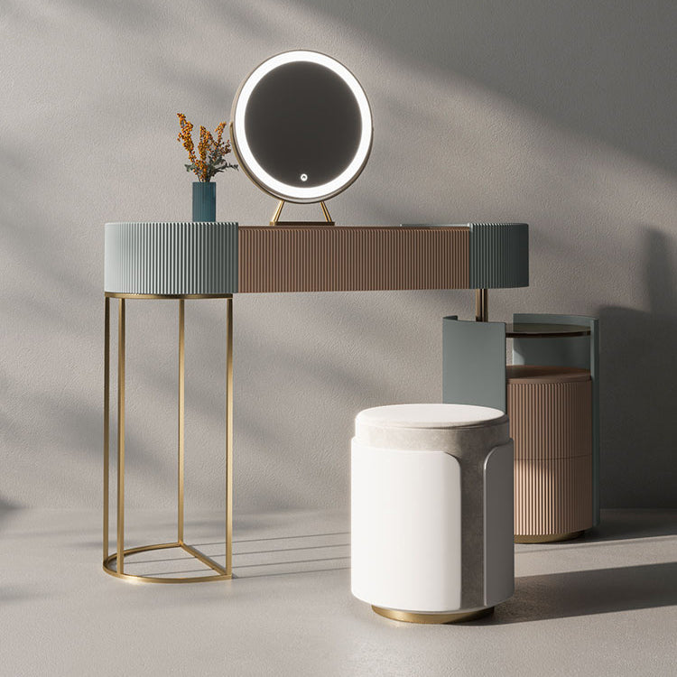 Glazen top ijdelheid tafelopslag doos ijdelheid set met make -uptafel en ontlasting